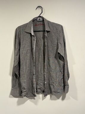 Robert Graham Gray Patterned Button-Down Shirt with Floral Trim